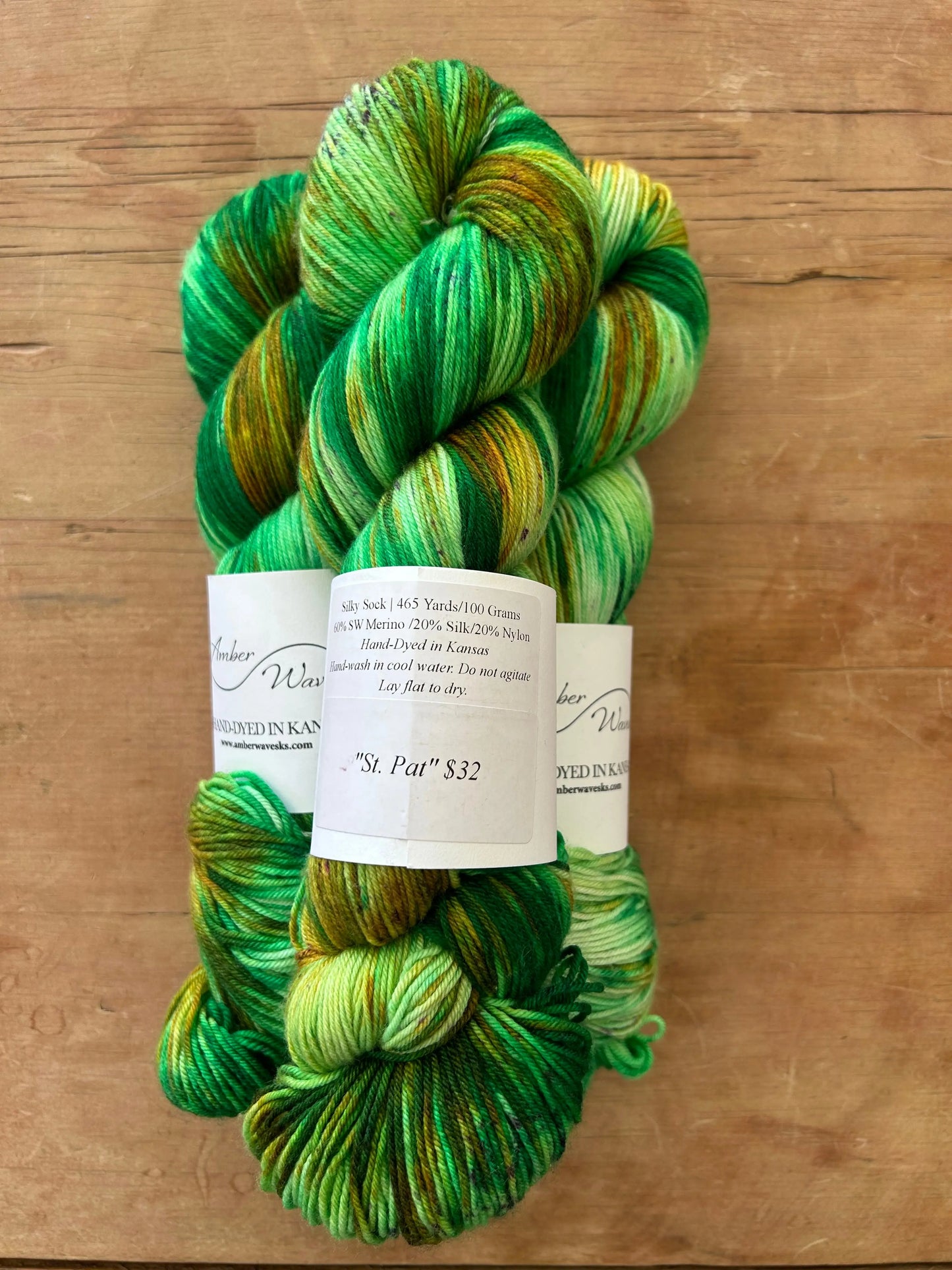 “St. Pat” Silky Sock | Hand Dyed Yarn - Amber Waves KS