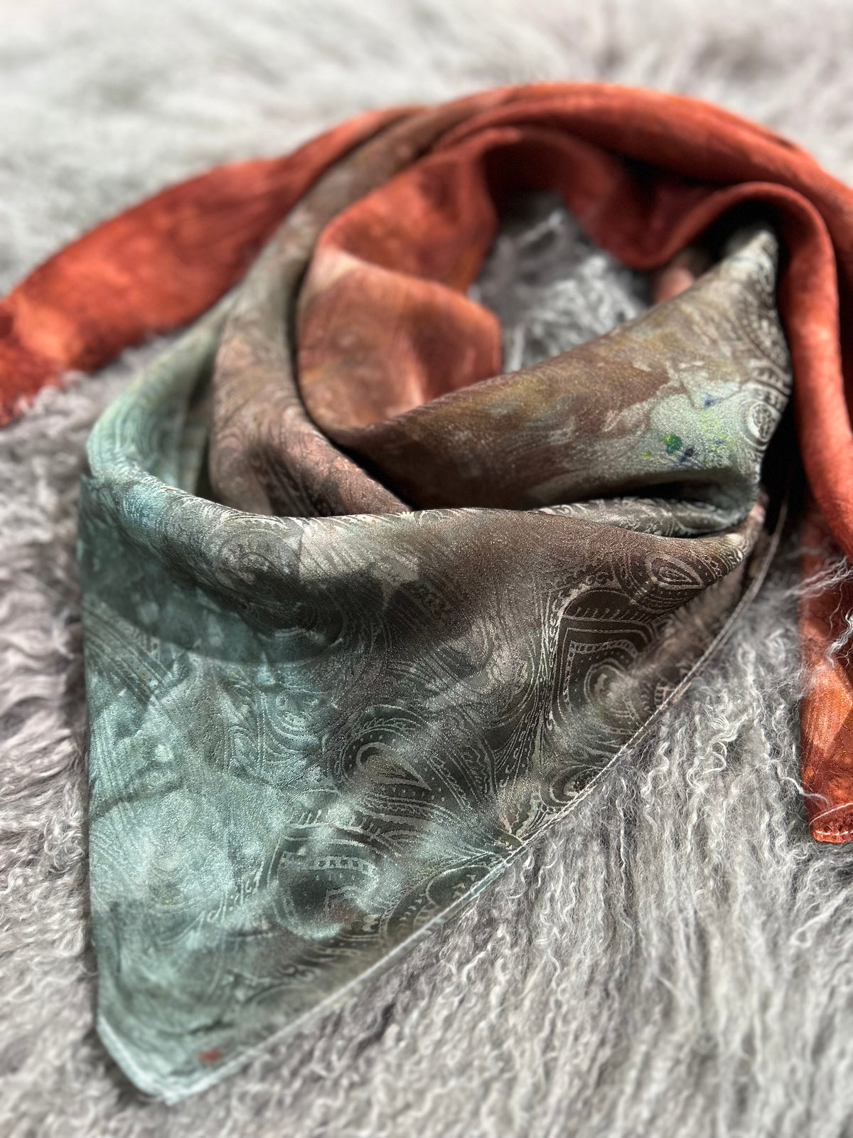 Green & Rust- 100% Jacquard Silk Wild Rag