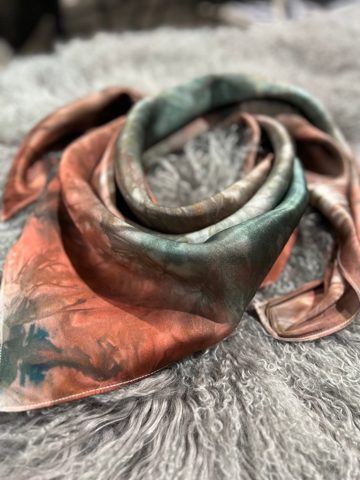 Green & Rust Charmeuse- 100% Silk Wild Rag