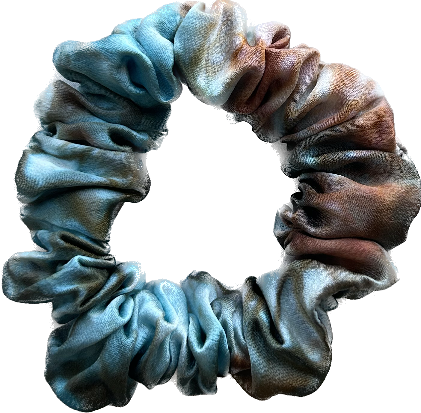 100% Silk Hand-Dyed Scrunchie- "Turquoise & Rust Marbled"