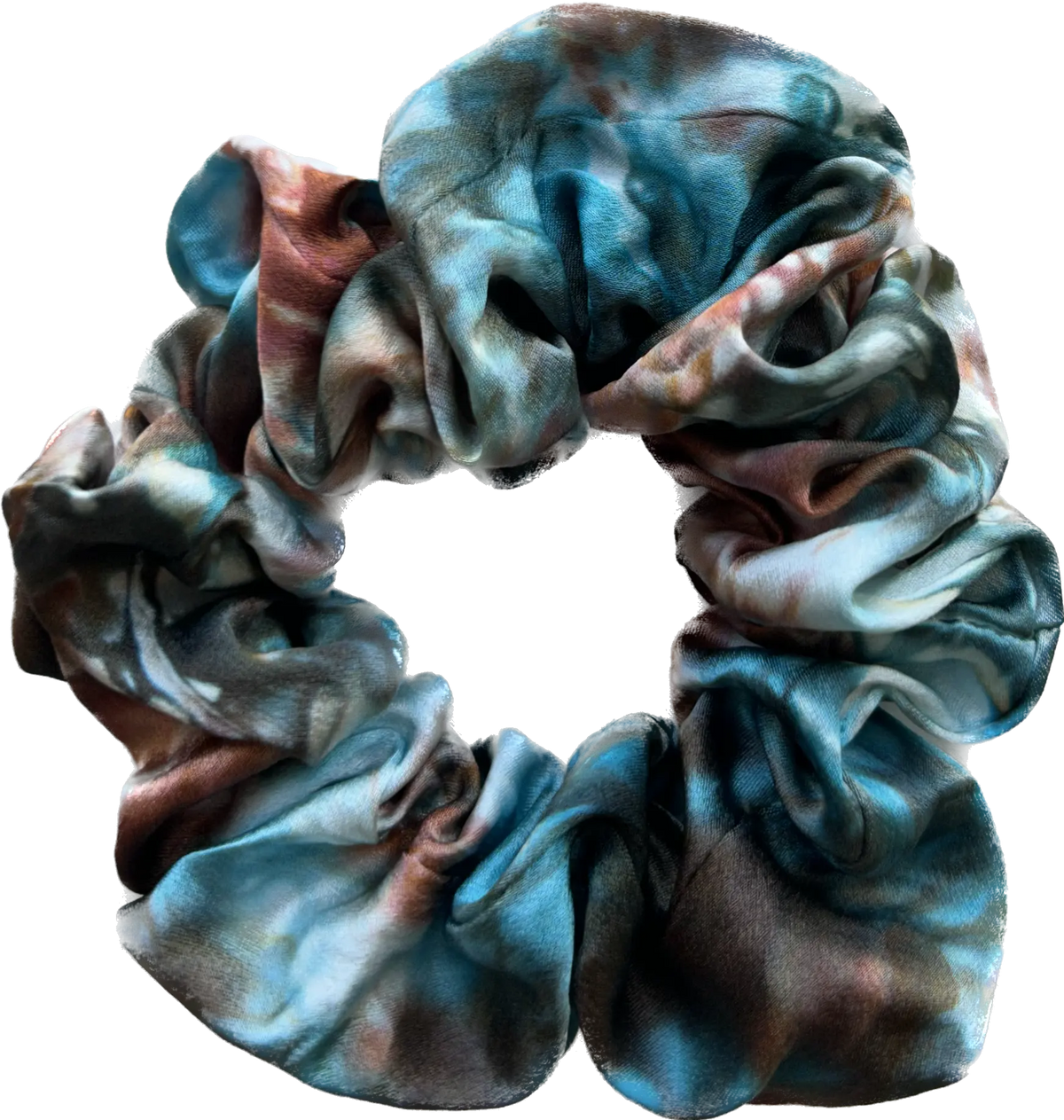 100% Silk Hand-Dyed Scrunchie- "Turquoise & Rust Marbled" Amber Waves KS