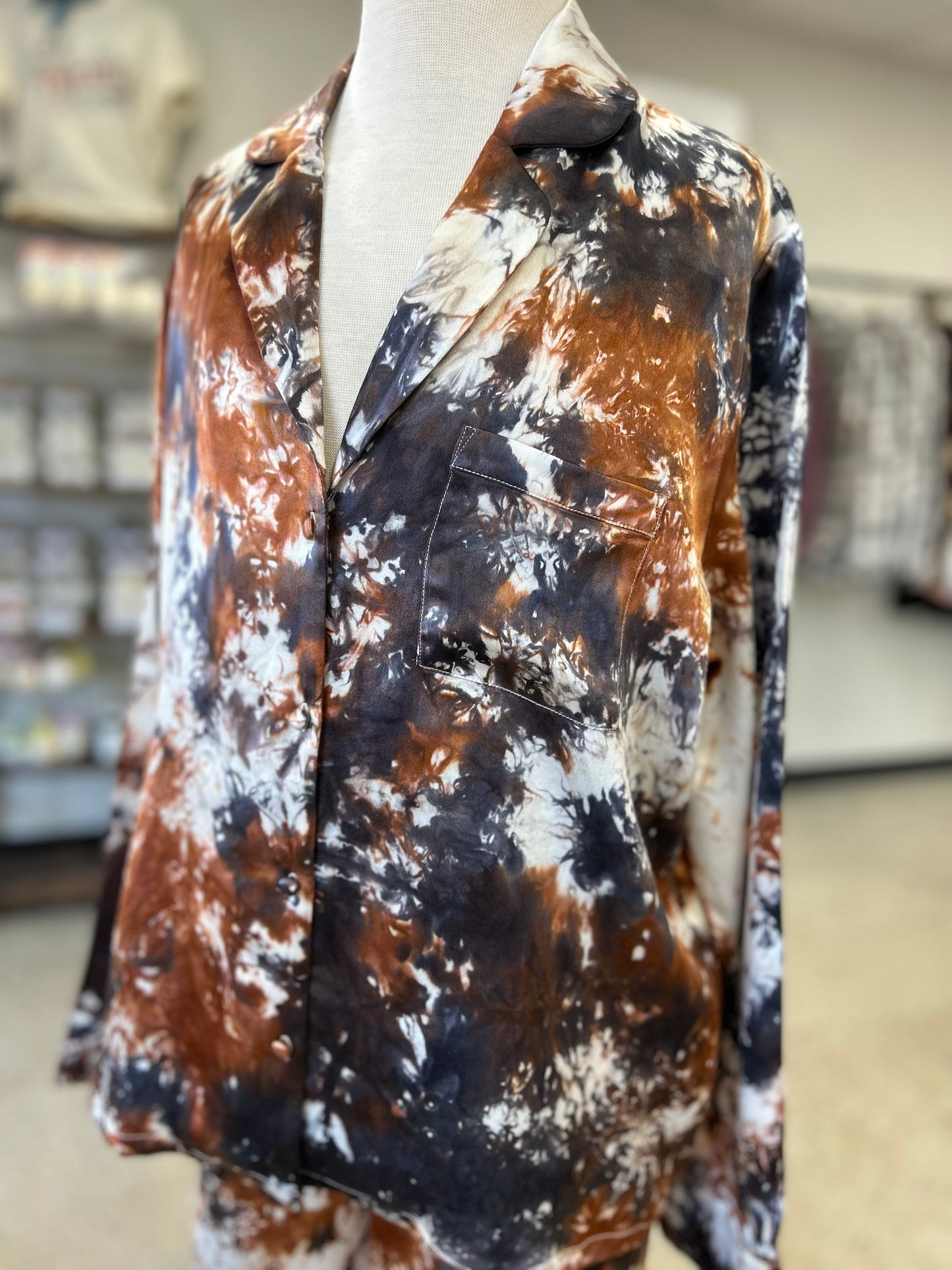 100% Silk Pajamas- "Rust & Black Marbled"
