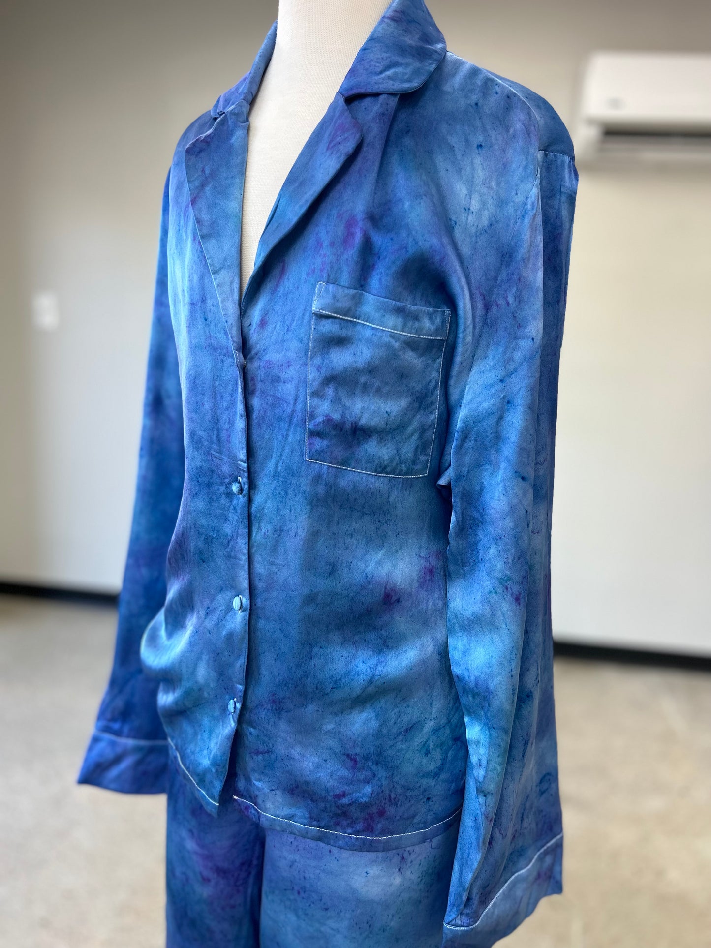 100% Silk Pajamas- "Blue/Purple Speckled"