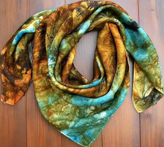 "Turquoise Obsession"- 100% Jacquard Silk Wild Rag Amber Waves KS