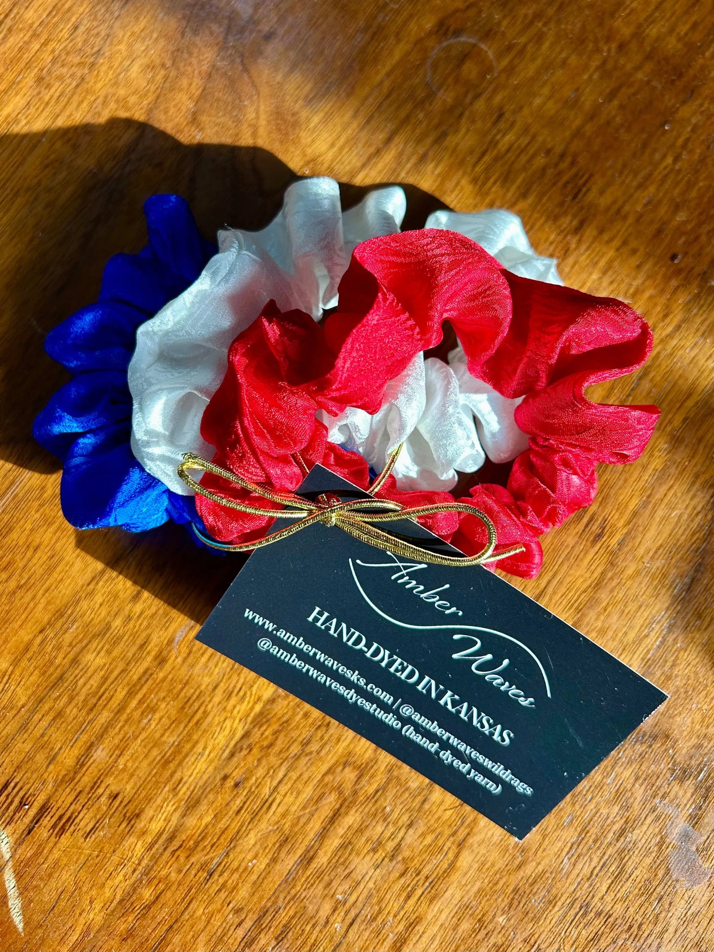 100% Silk Scrunchie Set | Hand-Dyed Mulberry Silk | America's 250th- Red, White, & Blue