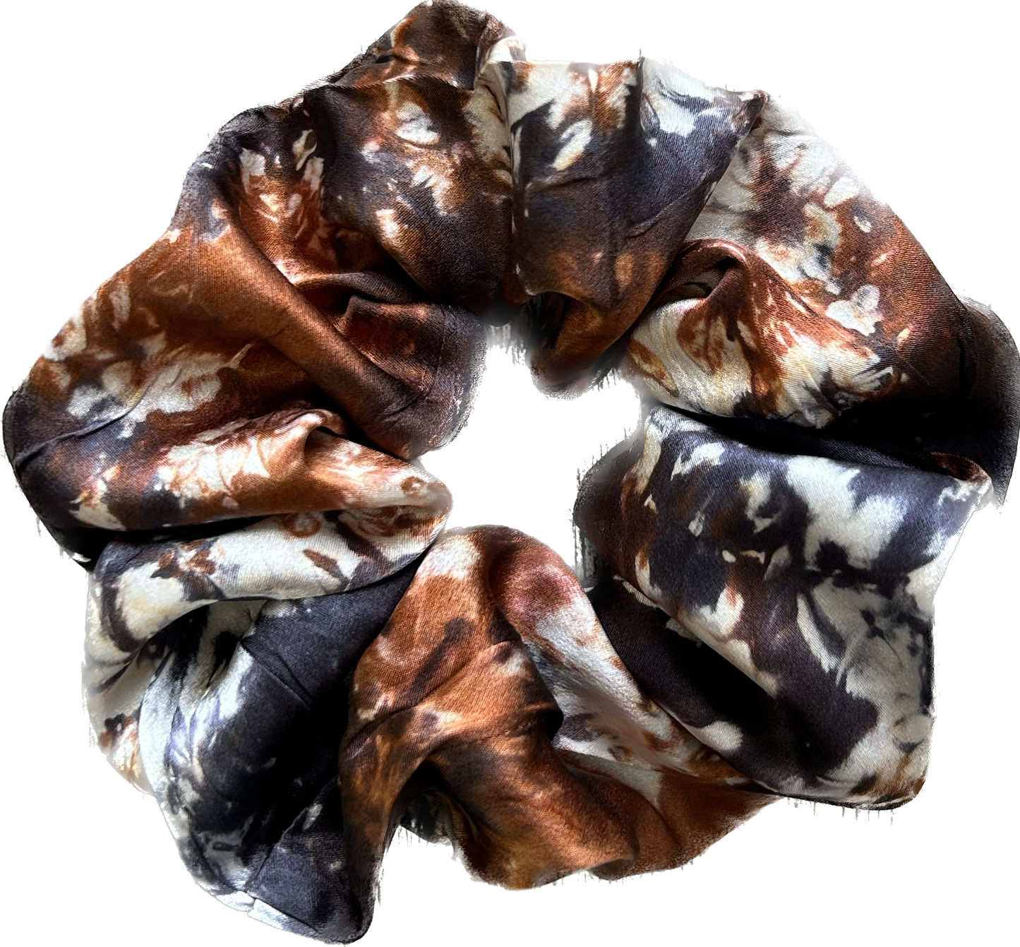 100% Silk Hand-Dyed Scrunchie- "Black & Rust Marbled"