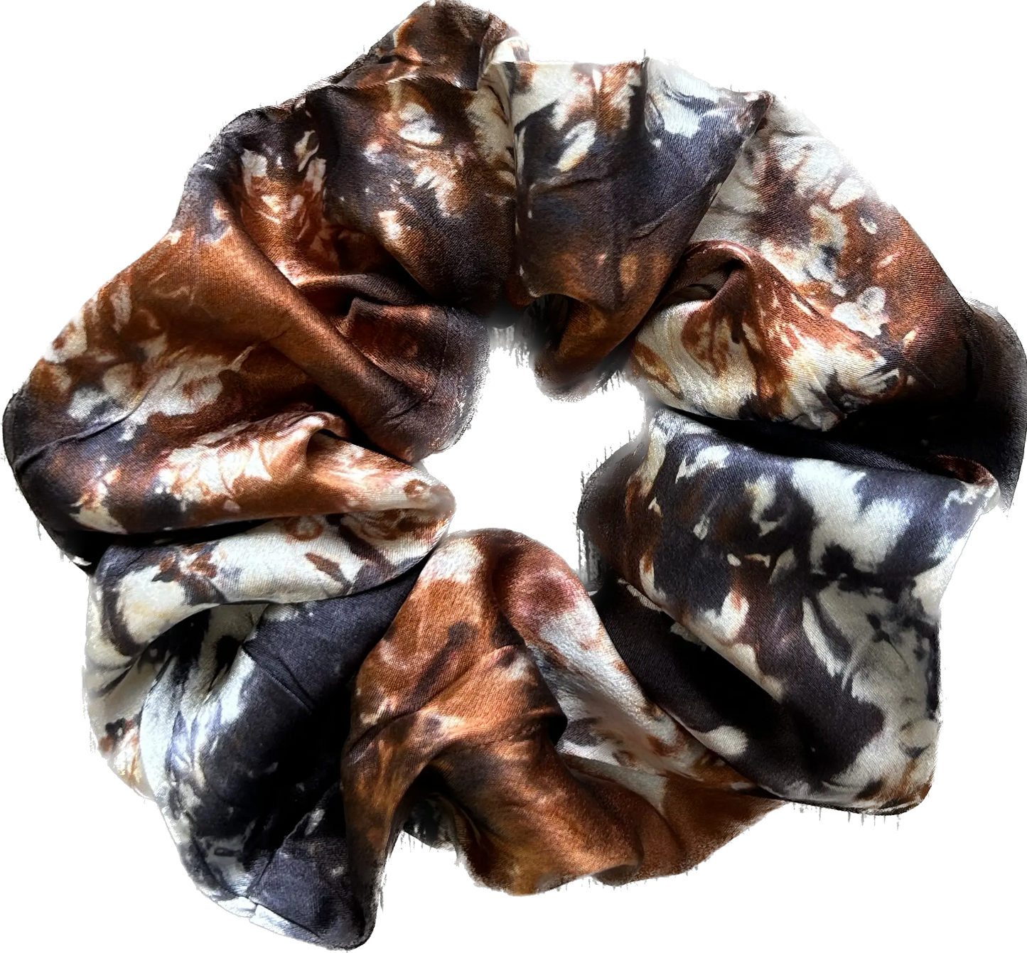 100% Silk Hand-Dyed Scrunchie- "Black & Rust Marbled" Amber Waves KS