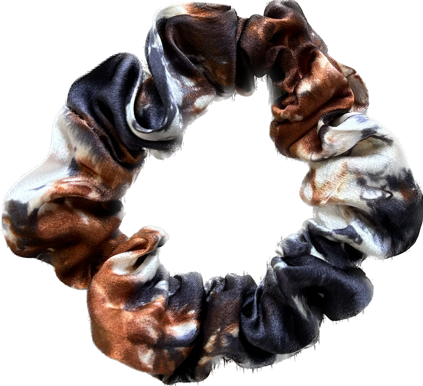 100% Silk Hand-Dyed Scrunchie- "Black & Rust Marbled"