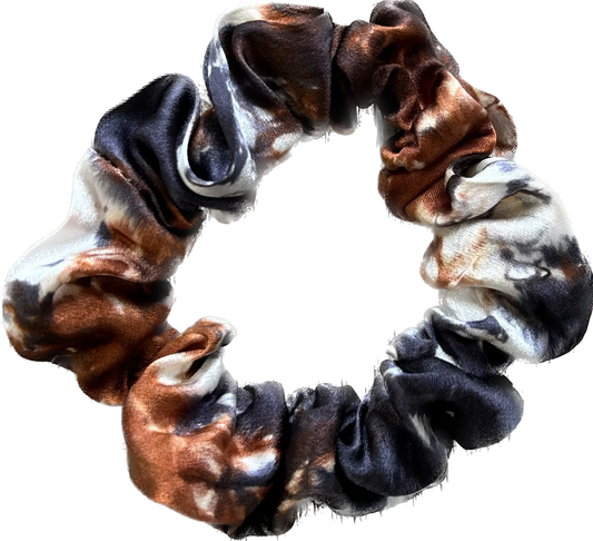 100% Silk Hand-Dyed Scrunchie- "Black & Rust Marbled" Amber Waves KS