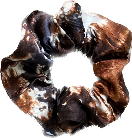100% Silk Hand-Dyed Scrunchie- "Black & Rust Marbled"