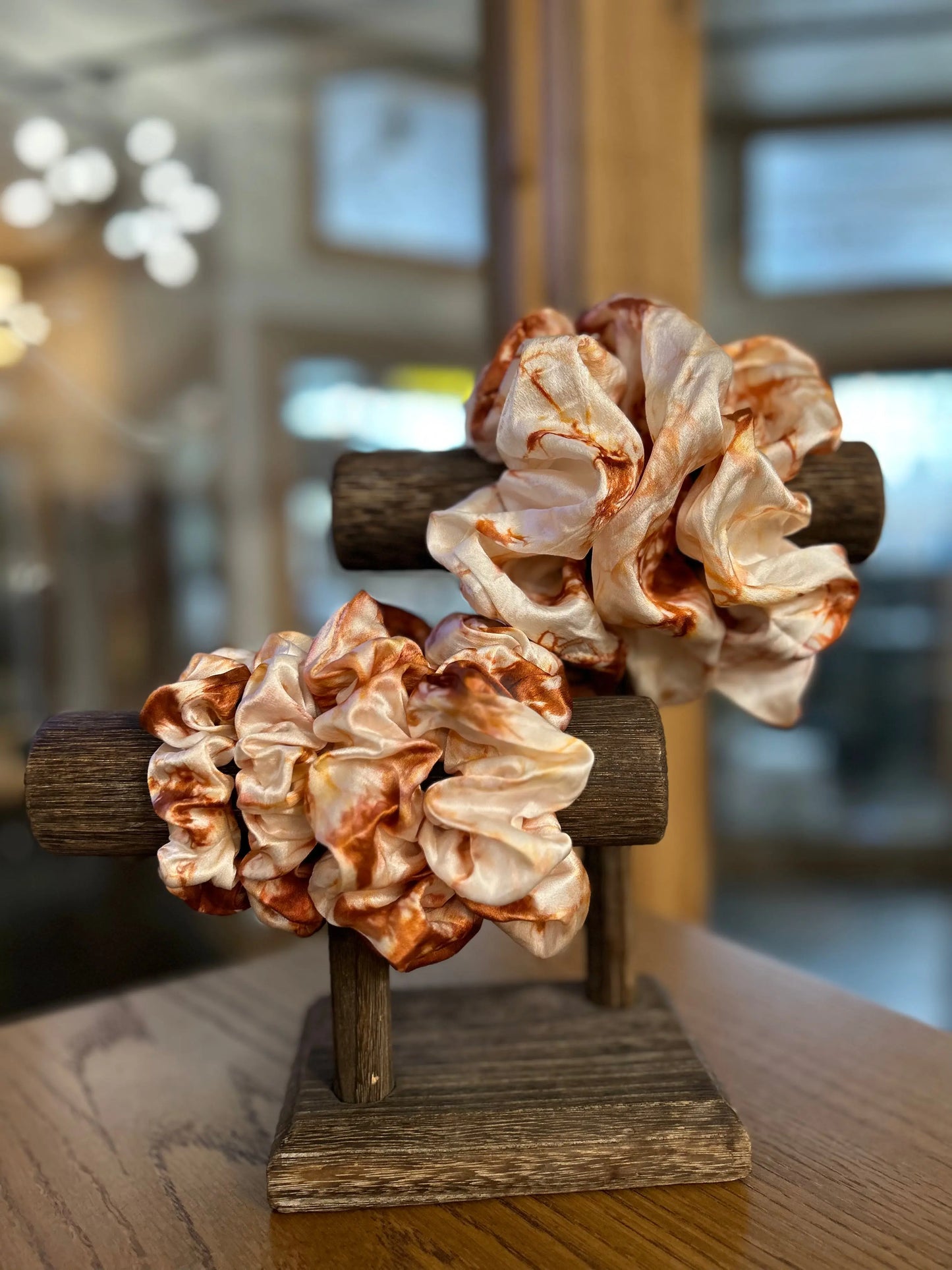 100% Silk Hand-Dyed Scrunchie- “Rust Marble” Amber Waves