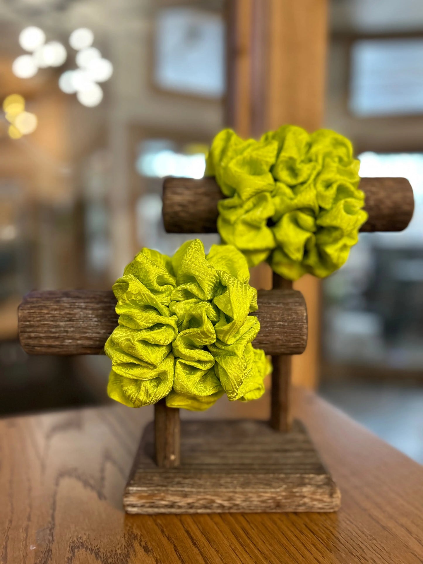 100% Silk Hand-Dyed Scrunchie- “Chartreuse” Jacquard Amber Waves