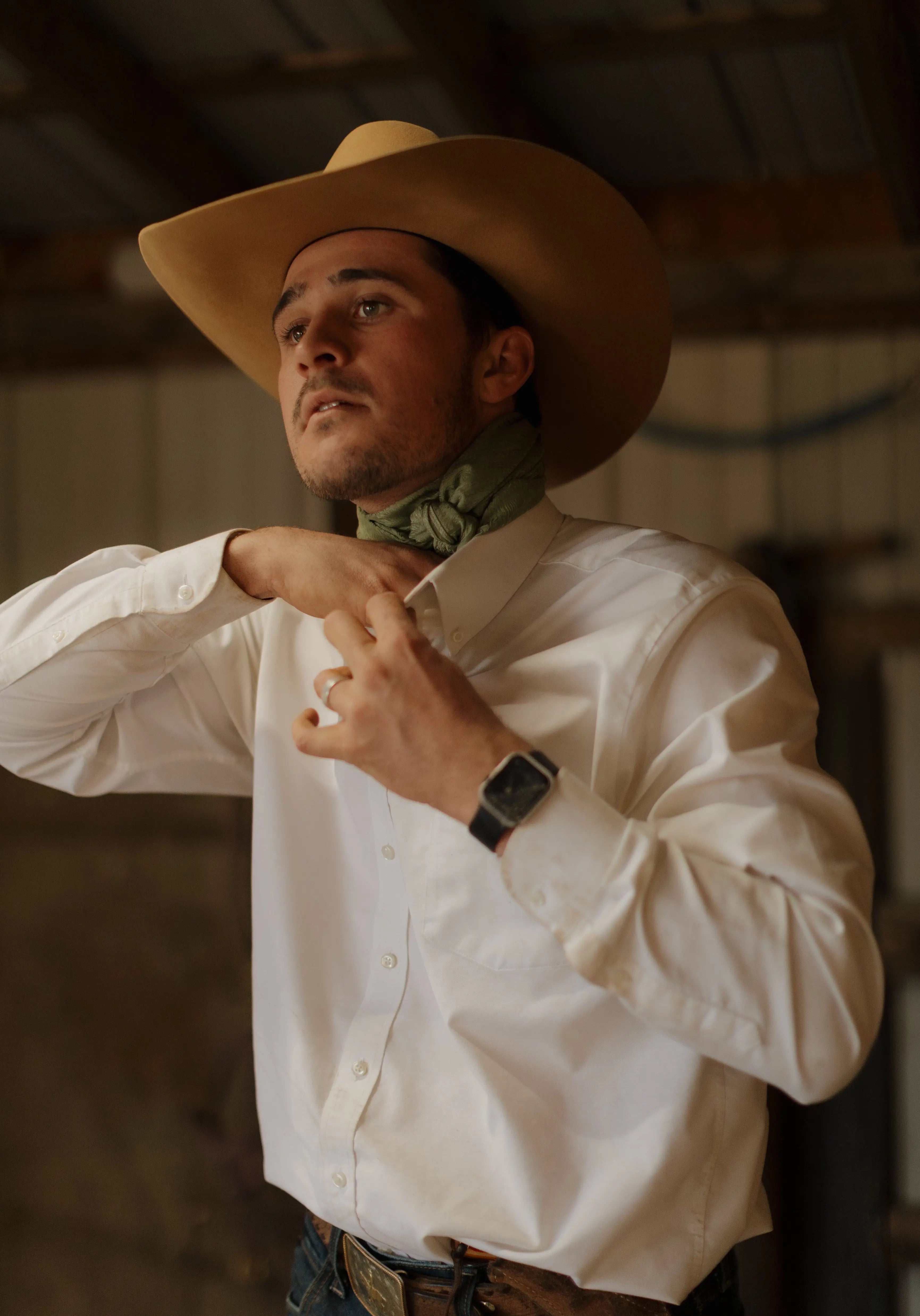 cowboy wearing green silk scarf