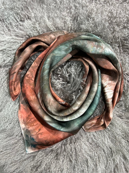 Green & Rust Charmeuse- 100% Silk Wild Rag