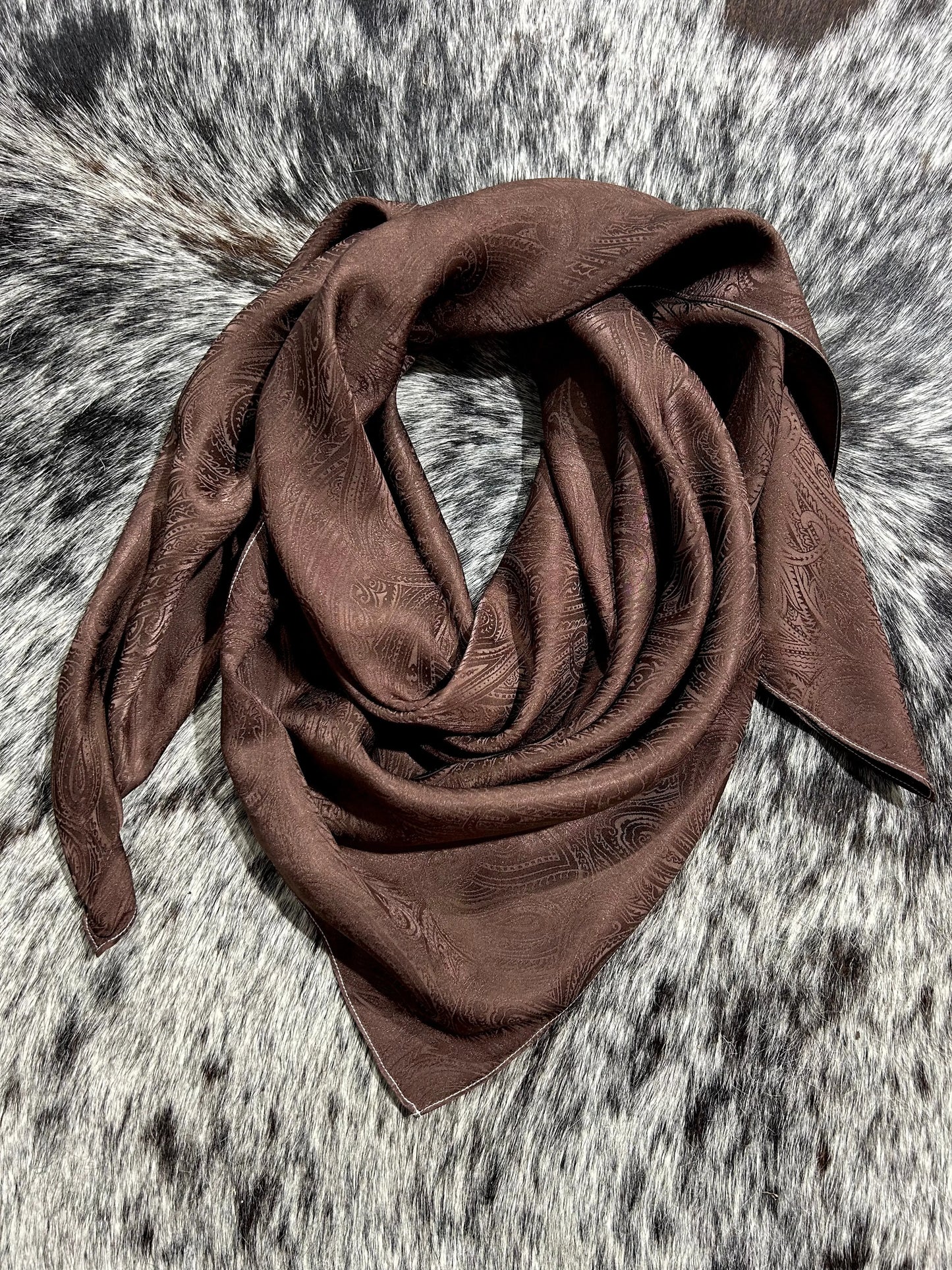 “Chocolate Brown”- 100% Jacquard Silk Wild Rag Amber Waves KS