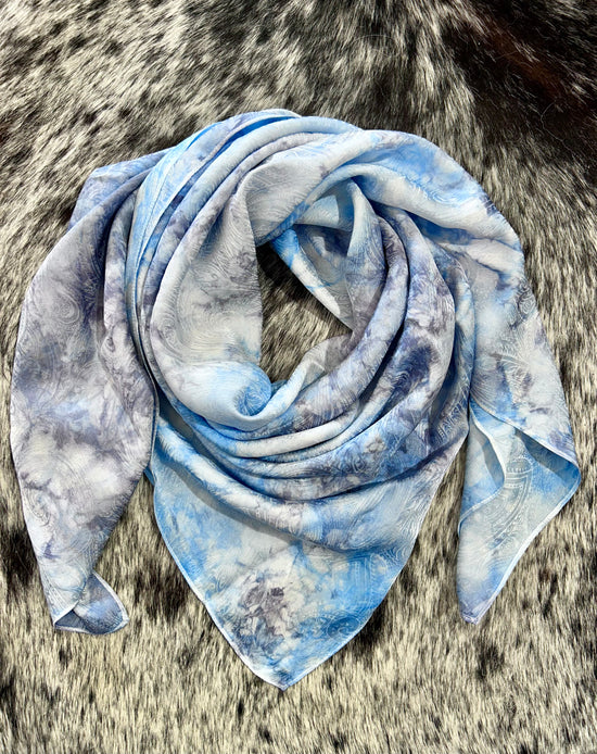 Gray & Baby Blue Marbled- 100% Jacquard Silk Wild Rag