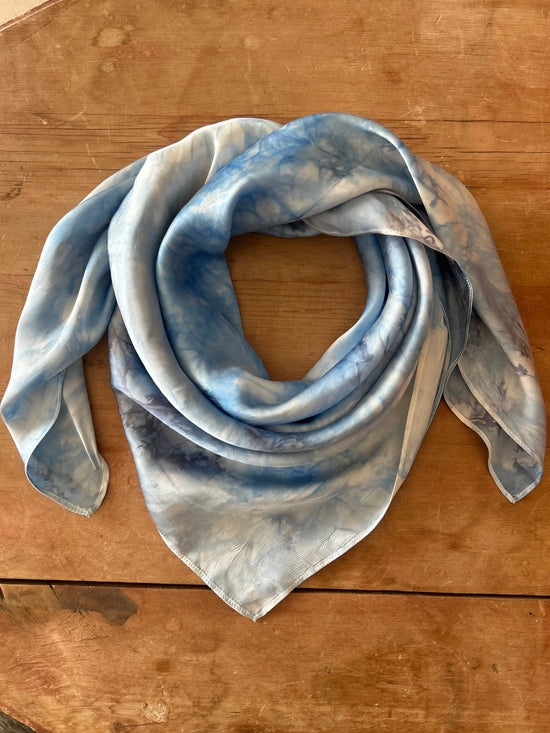 Gray & Baby Blue Marbled- 100% Silk Wild Rag