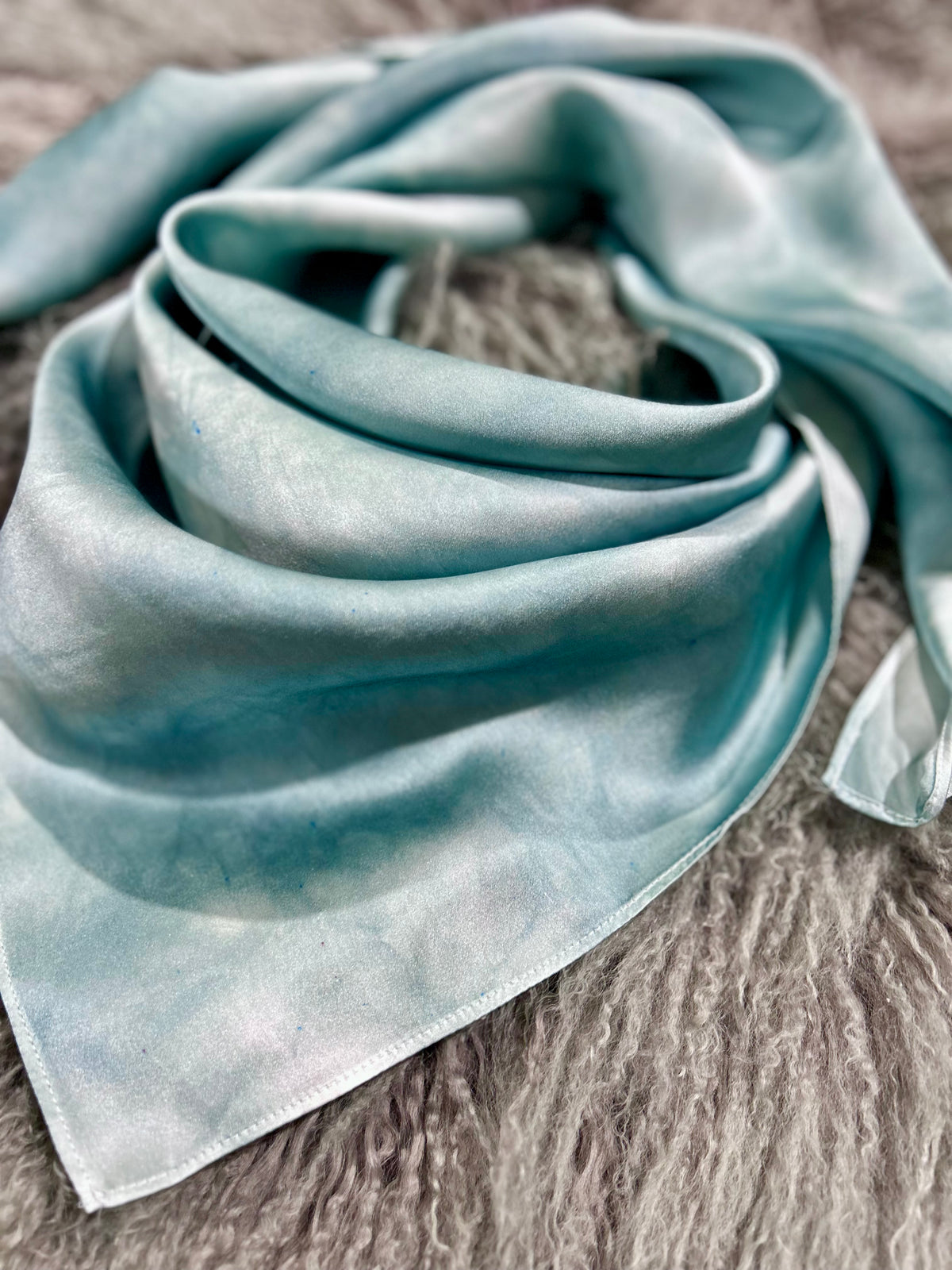 Silvery Teal- 100% Silk Wild Rag