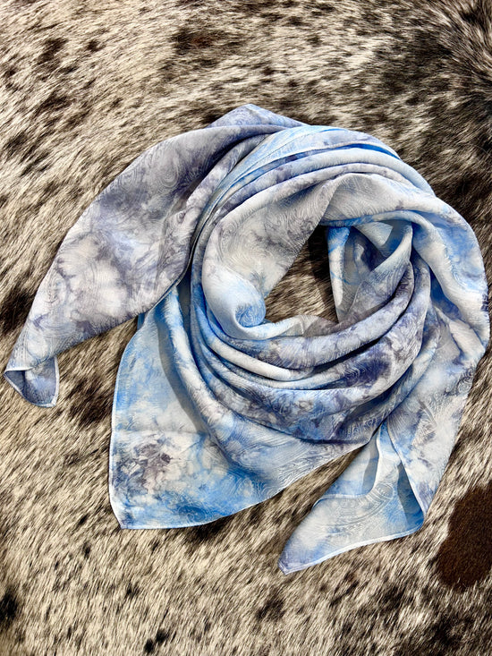 Gray & Baby Blue Marbled- 100% Jacquard Silk Wild Rag