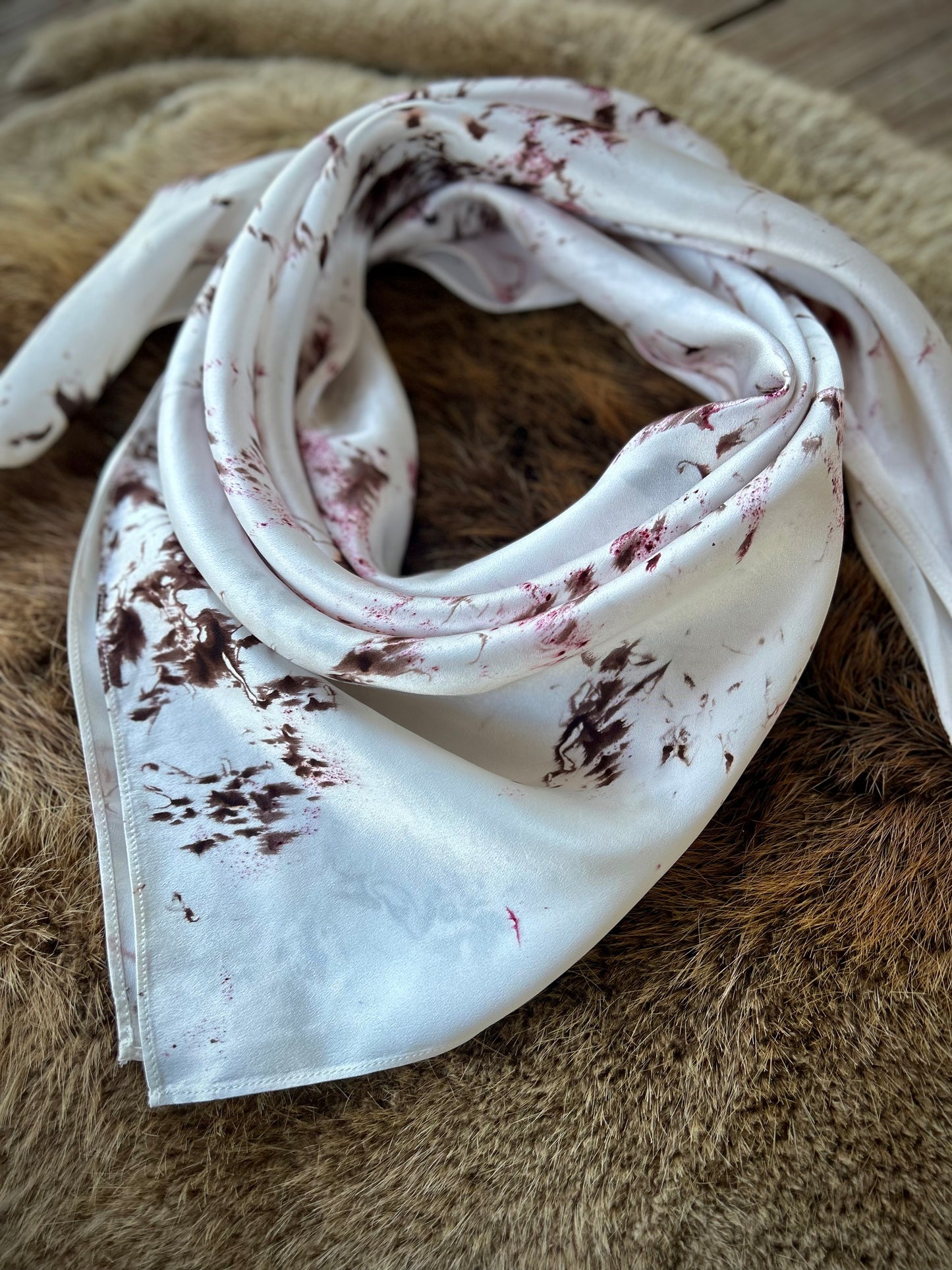 Silk Charmeuse Wild Rag- “Blush & Brindle"