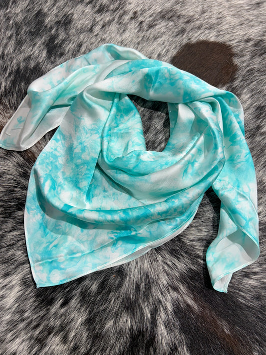 “Light Teal Marbled”- Silk Charmeuse Wild Rag Amber Waves KS