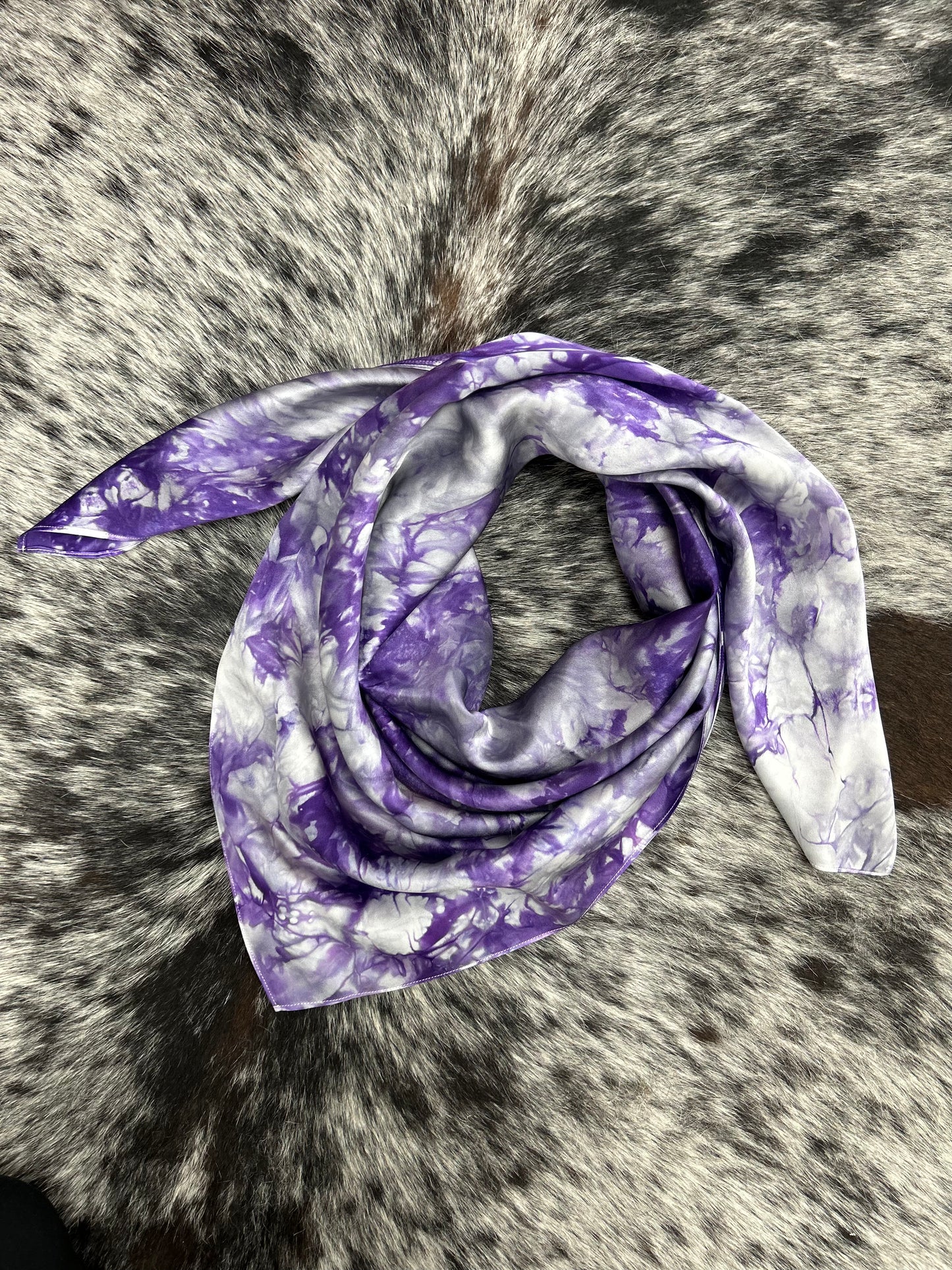 Charmeuse Wild Rag- “Purple & Grey Marbled”