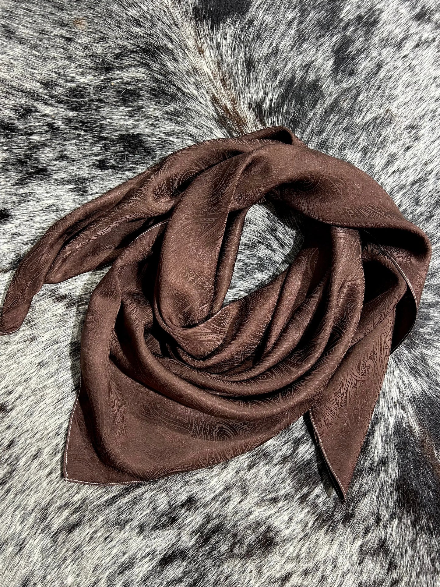 “Chocolate Brown”- 100% Jacquard Silk Wild Rag Amber Waves KS