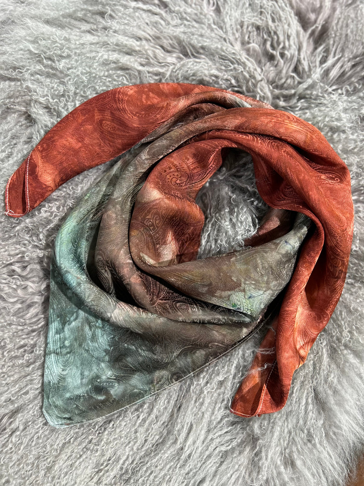 Green & Rust- 100% Jacquard Silk Wild Rag