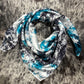 “Turquoise and Black Marbled”-Charmeuse Silk Wild Rag