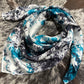 “Turquoise and Black Marbled”-Charmeuse Silk Wild Rag