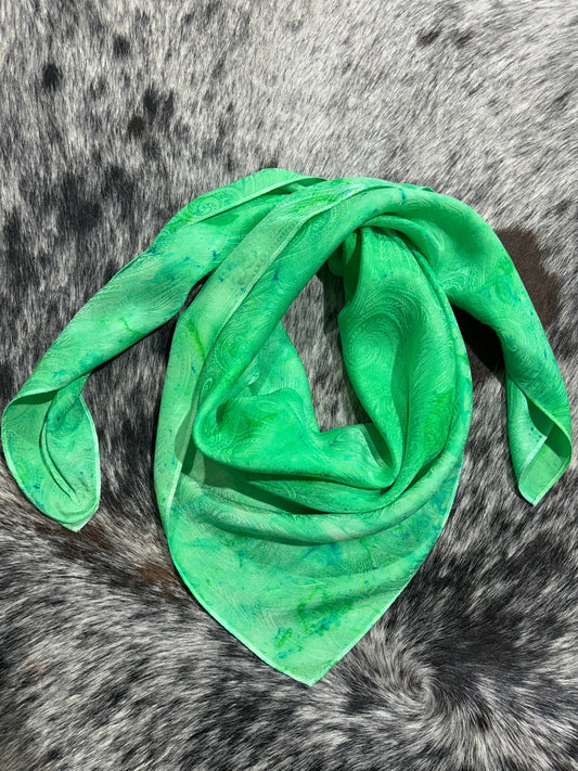 “Bright Green”- 100% Jacquard Silk Wild Rag (36") Amber Waves KS