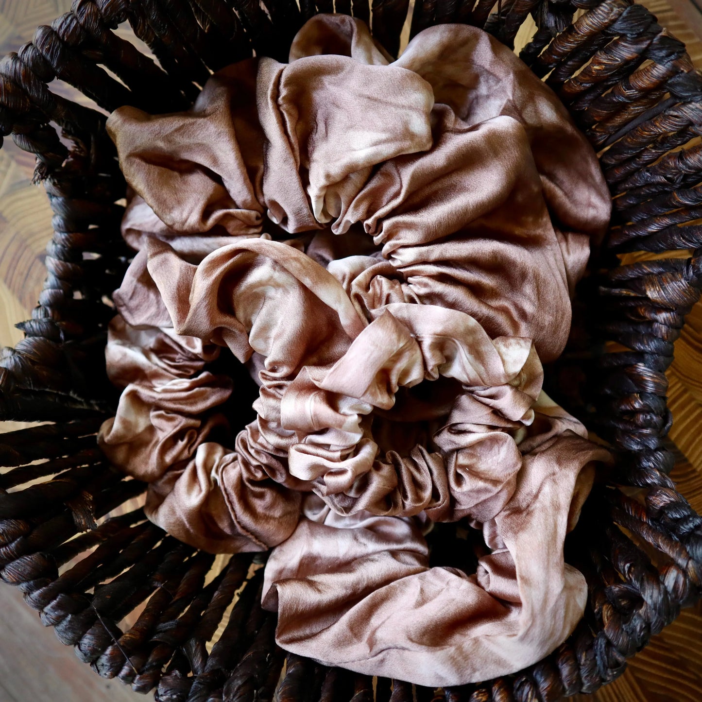100% Silk Scrunchie | Hand-Dyed Mulberry Silk | "Fawn" Amber Waves KS