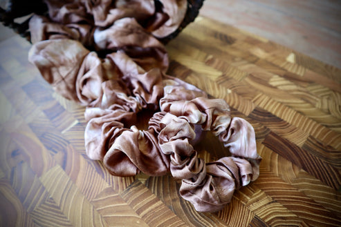 100% Silk Scrunchie | Hand-Dyed Mulberry Silk | "Fawn" Amber Waves KS