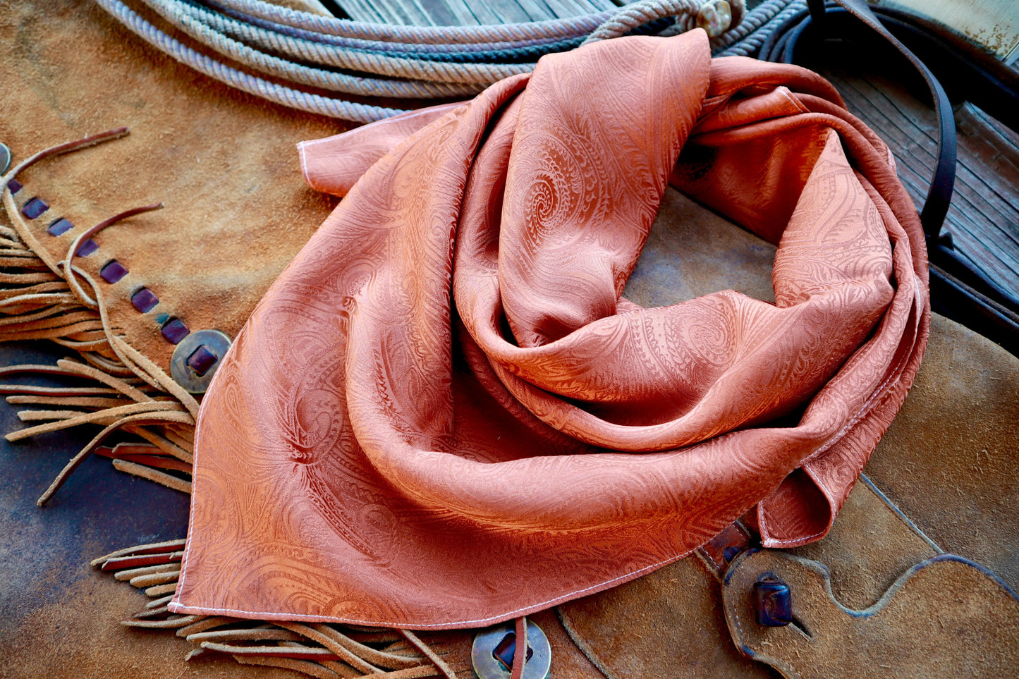 "Rust"- 100% Jacquard Silk Wild Rag Amber Waves KS