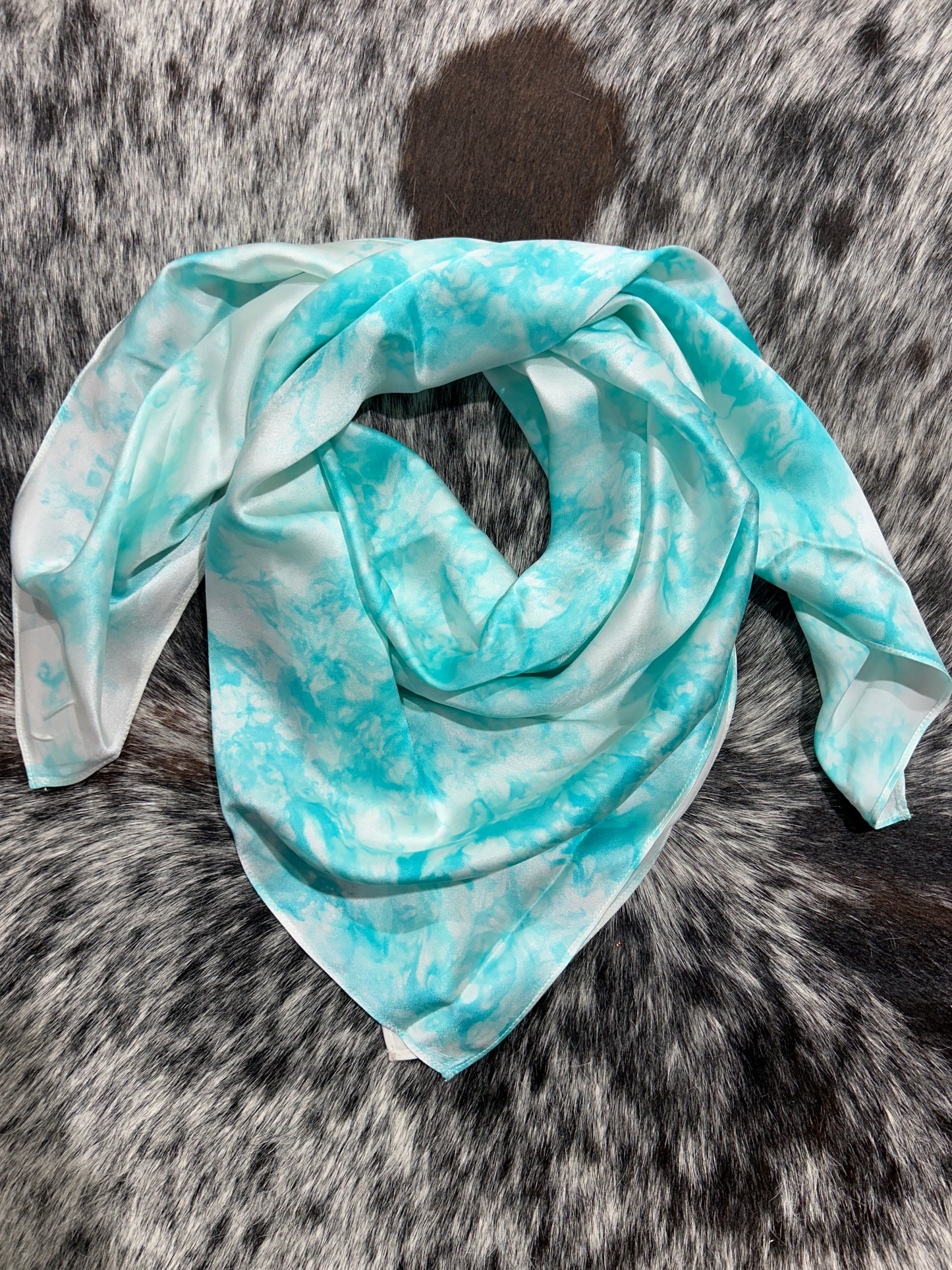 “Light Teal Marbled”- Silk Charmeuse Wild Rag