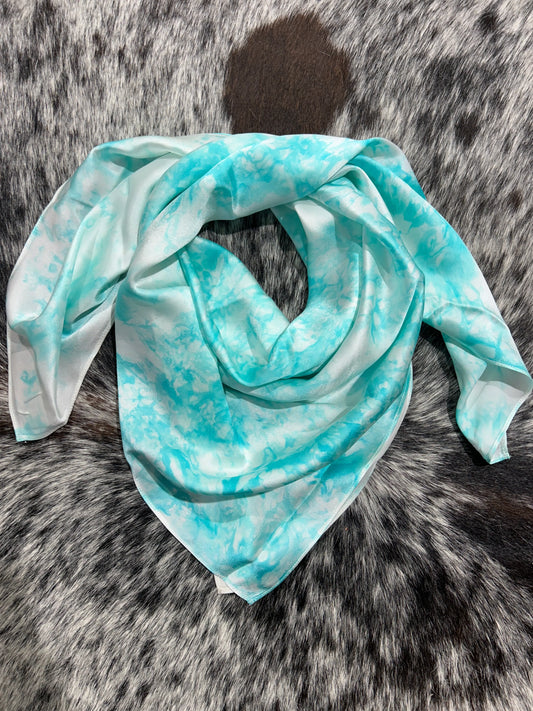 “Light Teal Marbled”- Silk Charmeuse Wild Rag Amber Waves KS