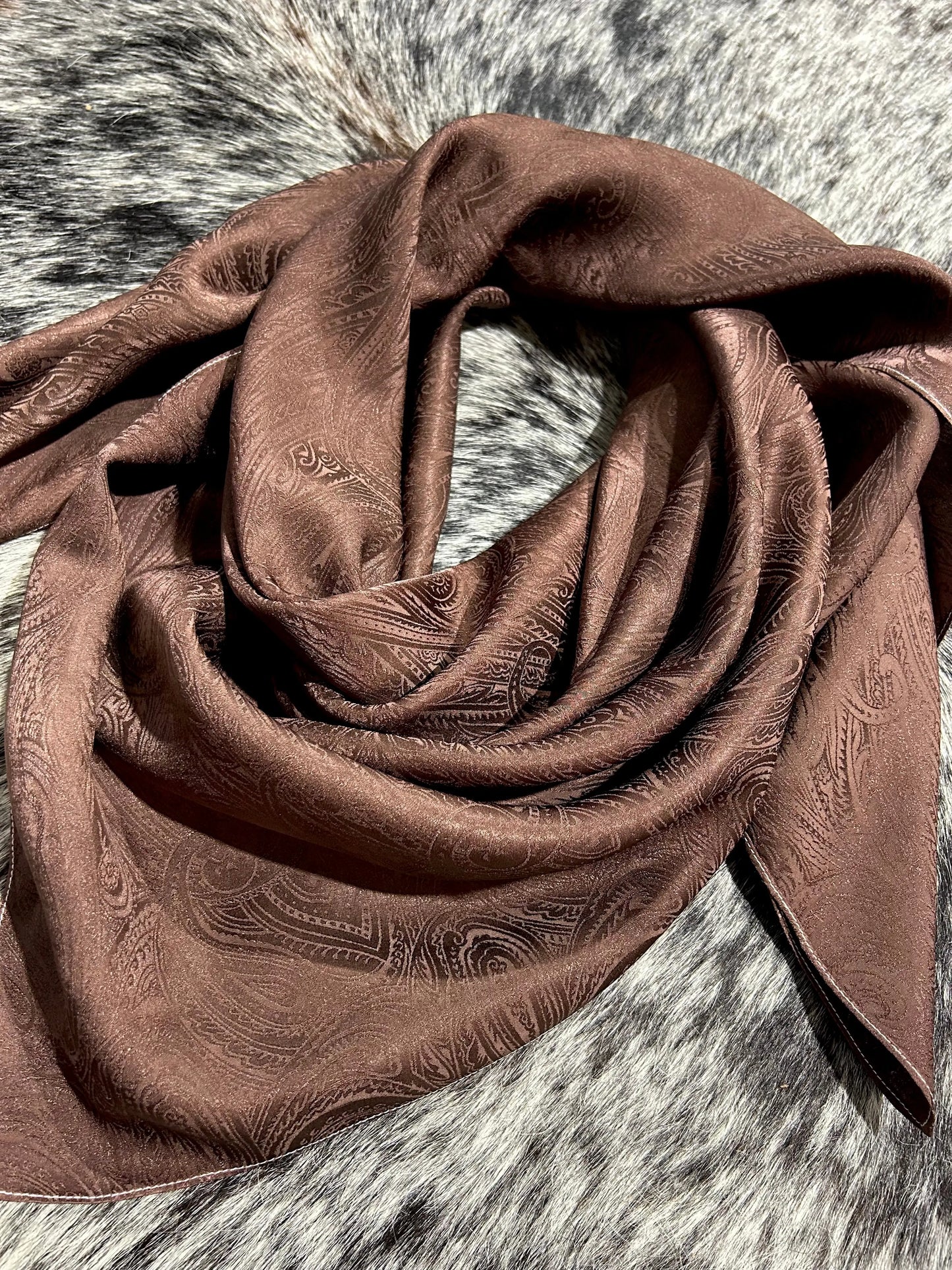 “Chocolate Brown”- 100% Jacquard Silk Wild Rag Amber Waves KS