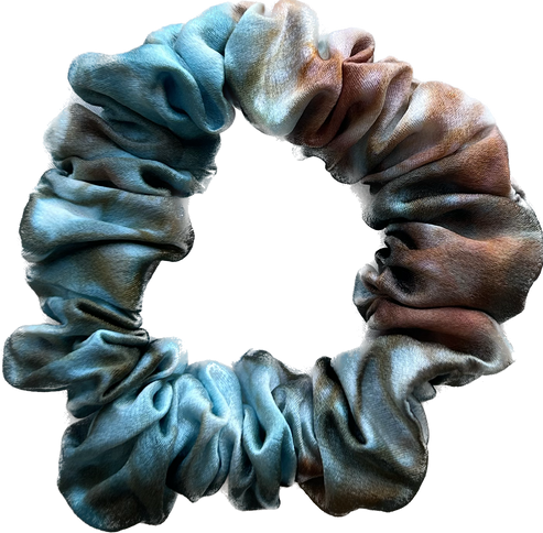 100% Silk Hand-Dyed Scrunchie- "Turquoise & Rust Marbled"