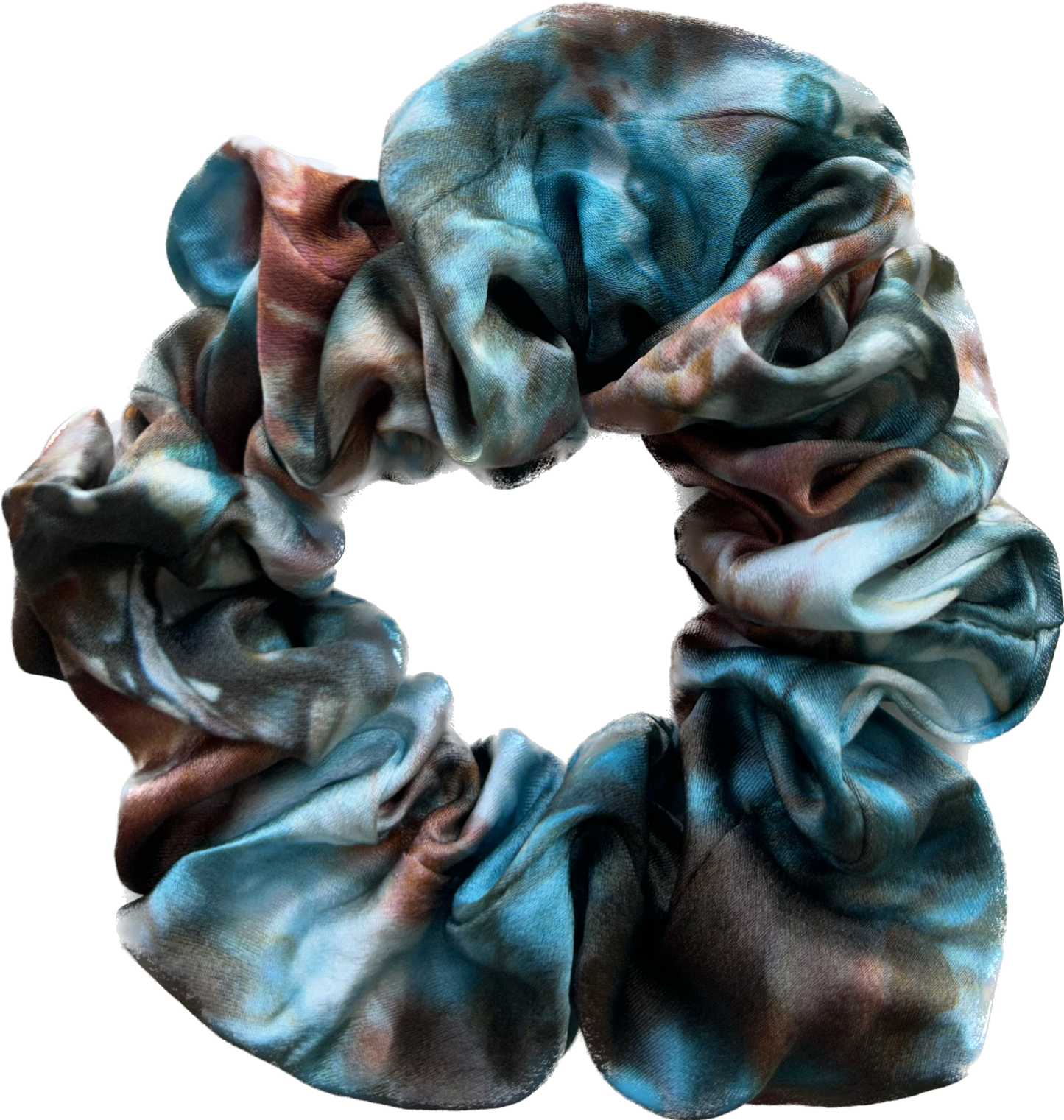 100% Silk Hand-Dyed Scrunchie- "Turquoise & Rust Marbled"