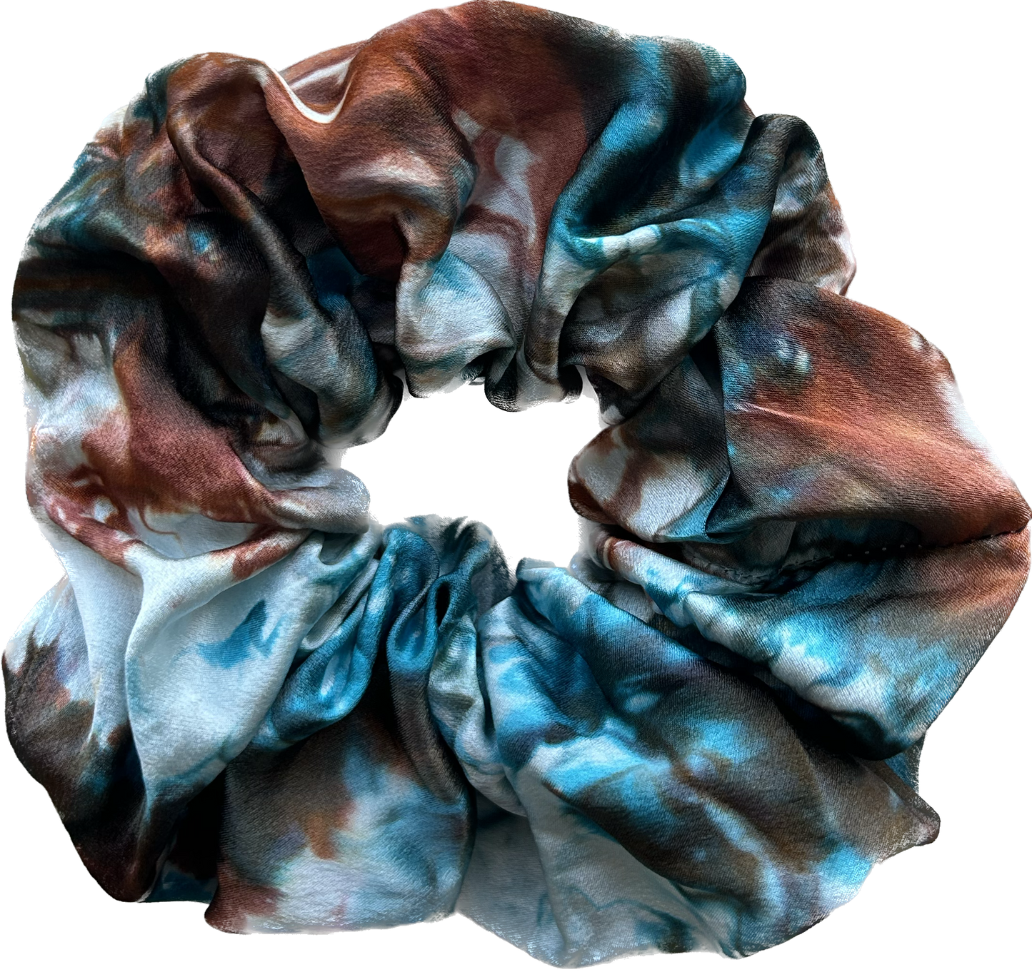 100% Silk Hand-Dyed Scrunchie- "Turquoise & Rust Marbled"