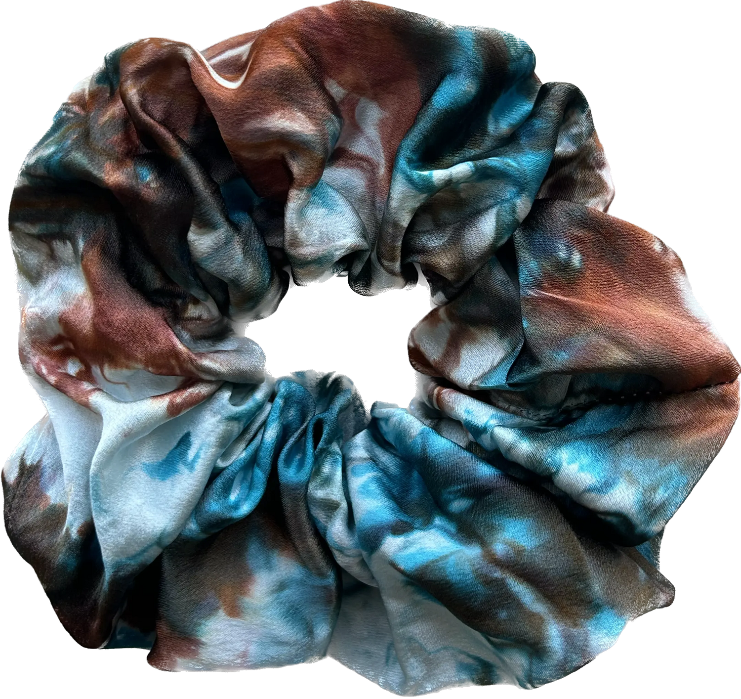 100% Silk Hand-Dyed Scrunchie- "Turquoise & Rust Marbled" Amber Waves KS