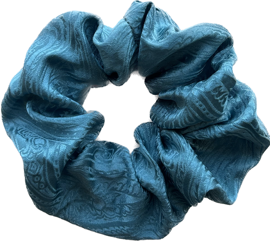 100% Silk Hand-Dyed Scrunchie- “Teal" Jacquard