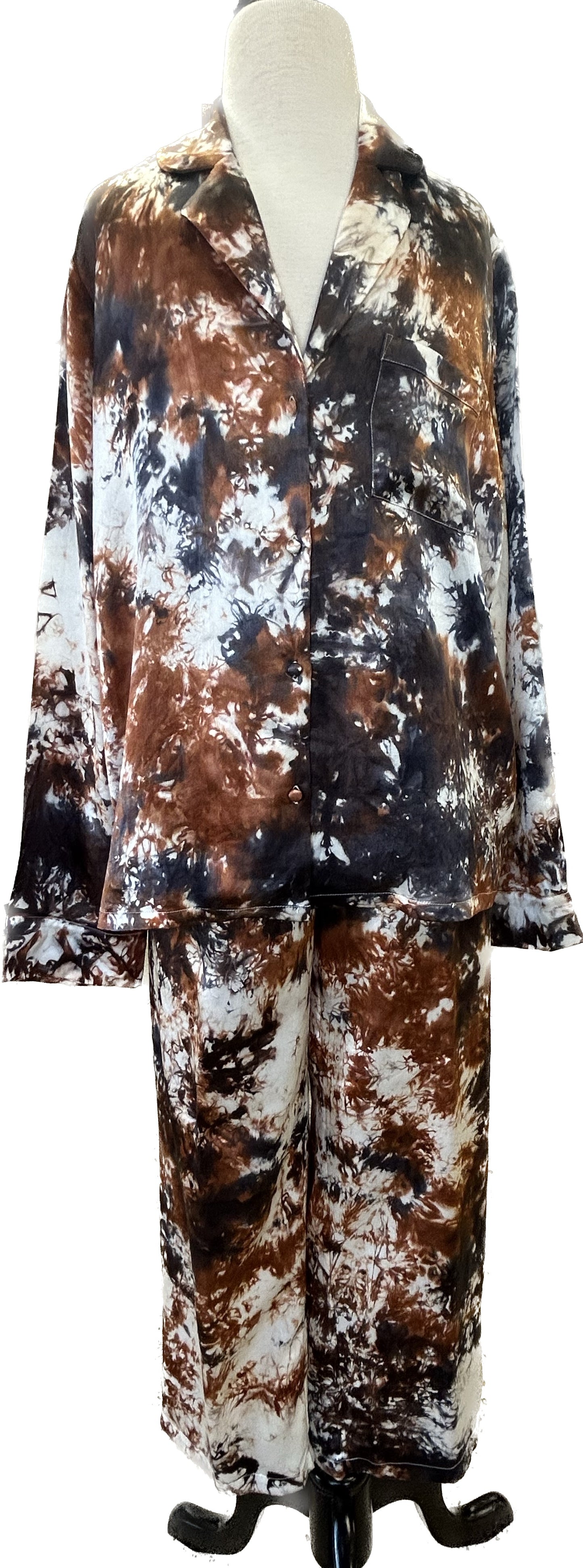 100% Silk Pajamas- "Rust & Black Marbled"