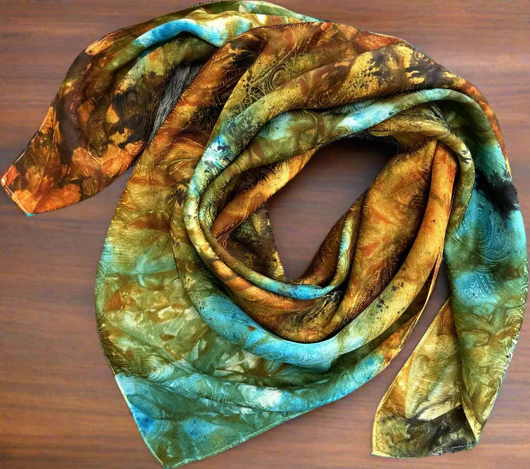 "Turquoise Obsession"- 100% Jacquard Silk Wild Rag Amber Waves KS