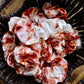 100% Silk Scrunchie | Hand-Dyed Mulberry Silk | "Rust & White Marbled"