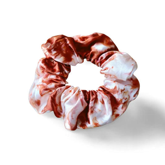 100% Silk Scrunchie | Hand-Dyed Mulberry Silk | "Rust & White Marbled" Amber Waves KS