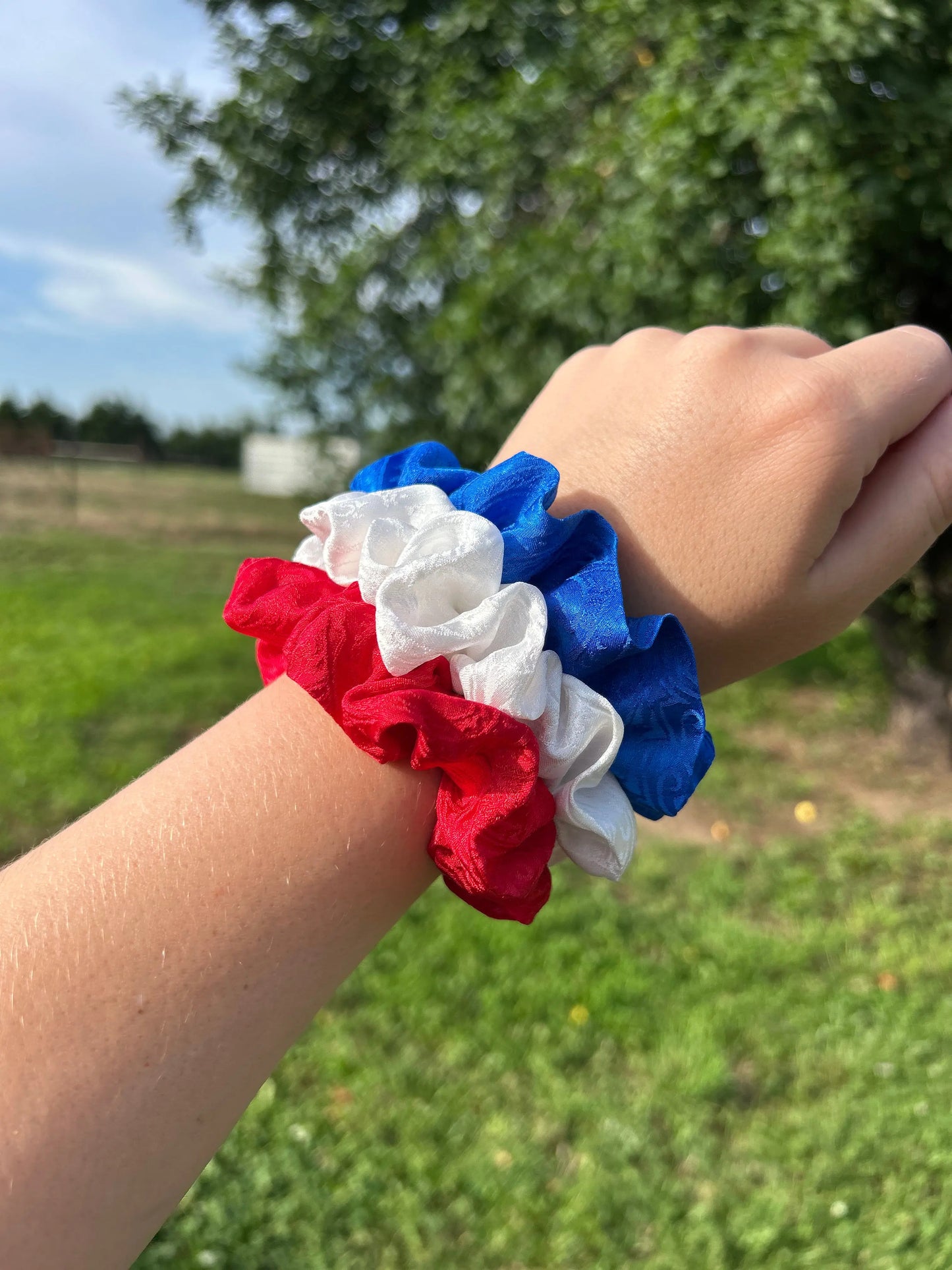 100% Silk Scrunchie Set | Hand-Dyed Mulberry Silk | America's 250th- Red, White, & Blue