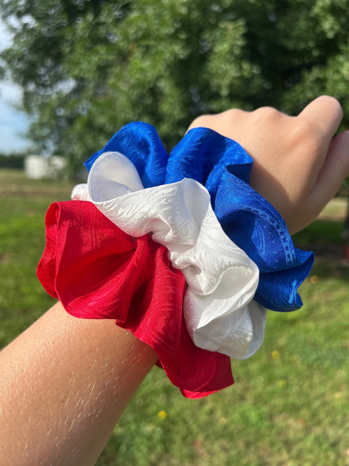 100% Silk Scrunchie Set | Hand-Dyed Mulberry Silk | America's 250th- Red, White, & Blue