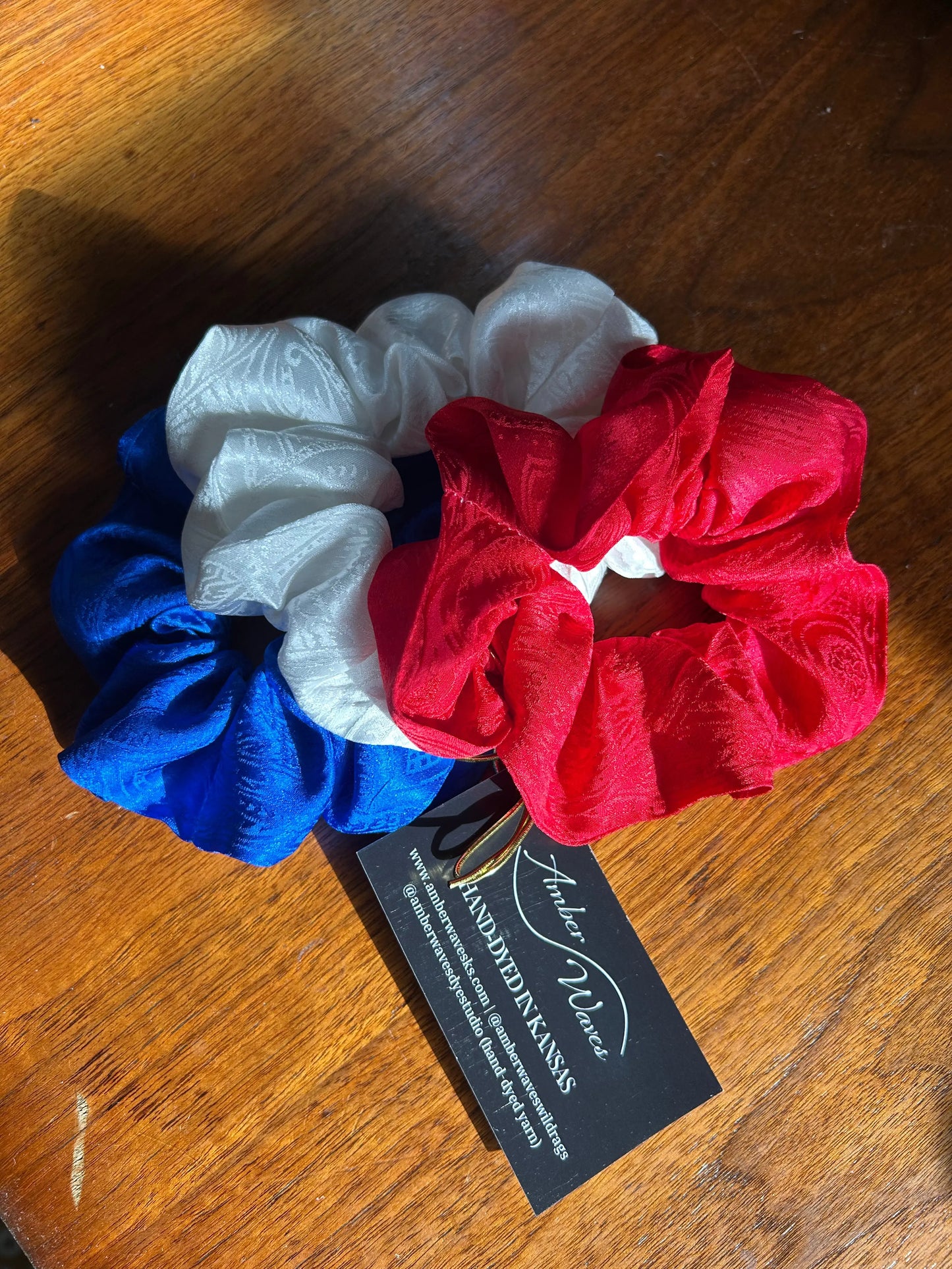 100% Silk Scrunchie Set | Hand-Dyed Mulberry Silk | America's 250th- Red, White, & Blue
