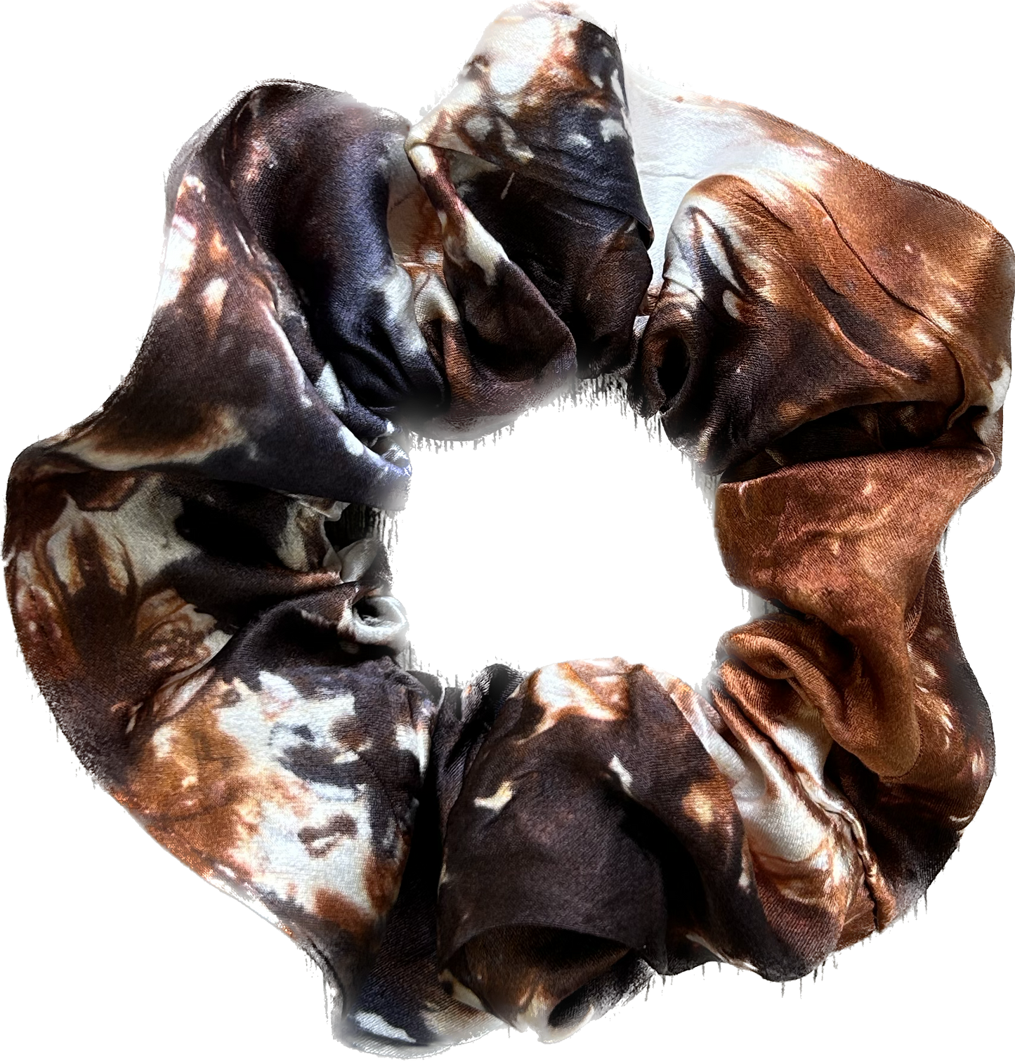 100% Silk Hand-Dyed Scrunchie- "Black & Rust Marbled"